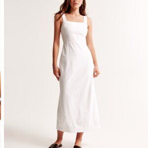 Abercrombie and Fitch Linen-Blend Squareneck Column Midi Dress